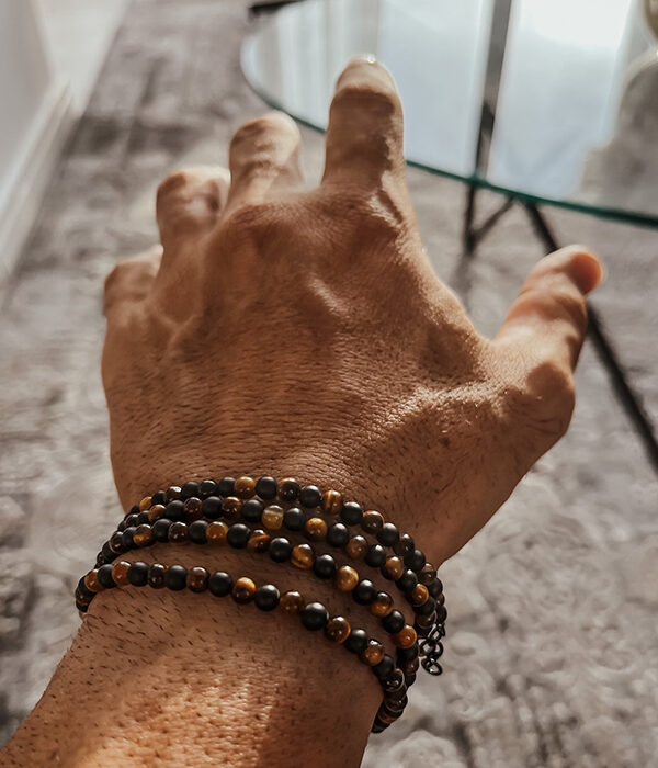 Wrap double bracelet with tiger eye stone & black onyx 4mm