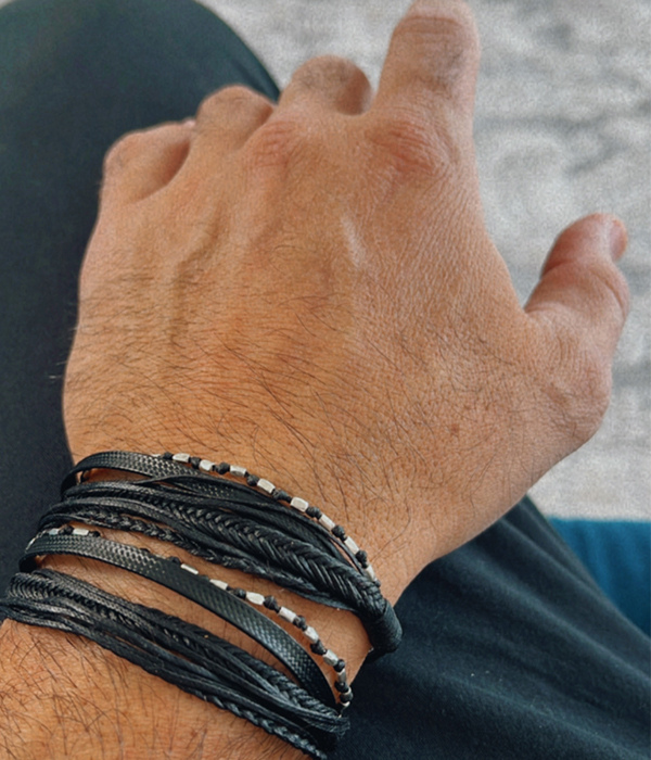 Mens Bracelets 7 cords with Silver stone